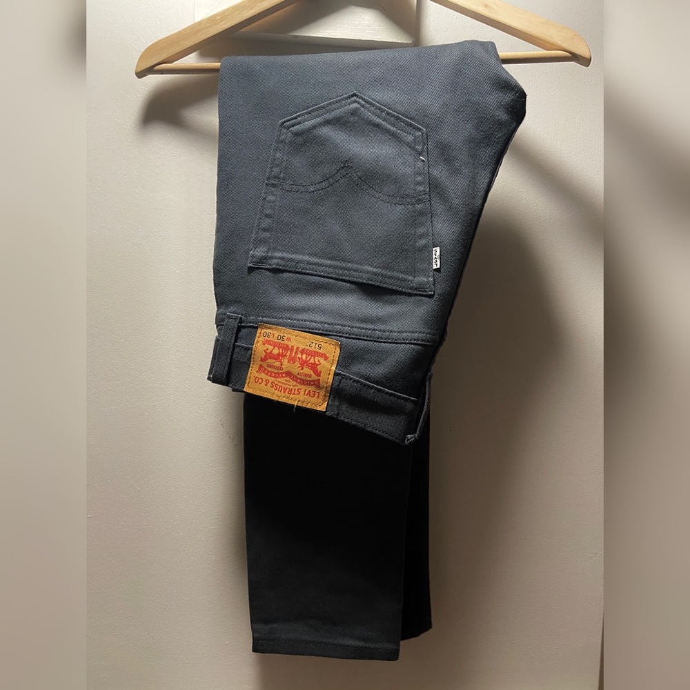 Grey Levi’s 512 Chinos.